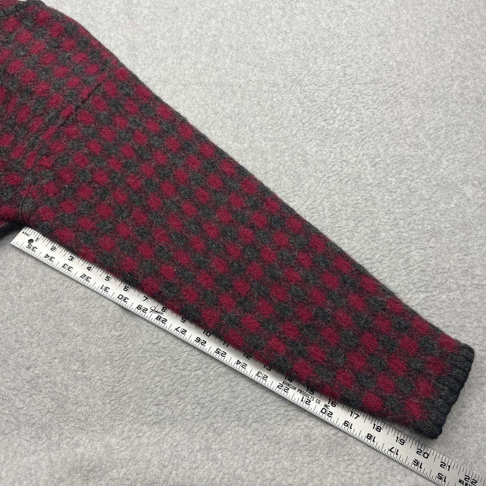 Woolrich Cardigan Women's Large Red Plaid 100% Wool Shaggy Button Front Sweater - Picture 5 of 10